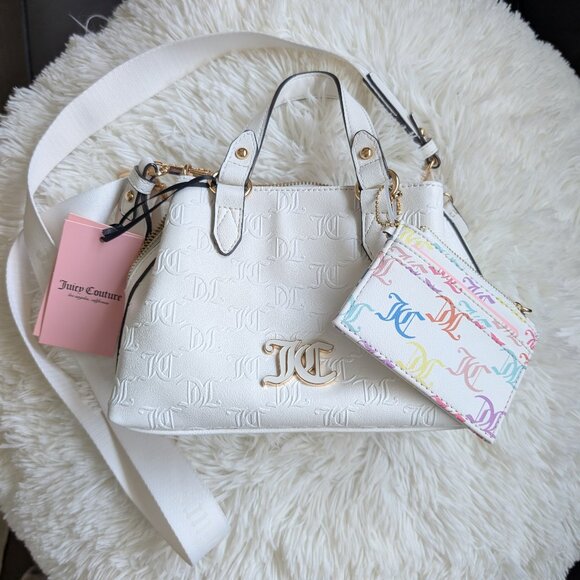 Juicy Couture, Mini Crossbody Bag White Debossed + Card Holder, Ret $79, NWT - Picture 1 of 12